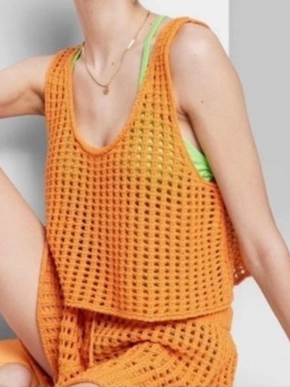Wild Fable Mango Orange Crochet Cropped Layering Tank Size Medium